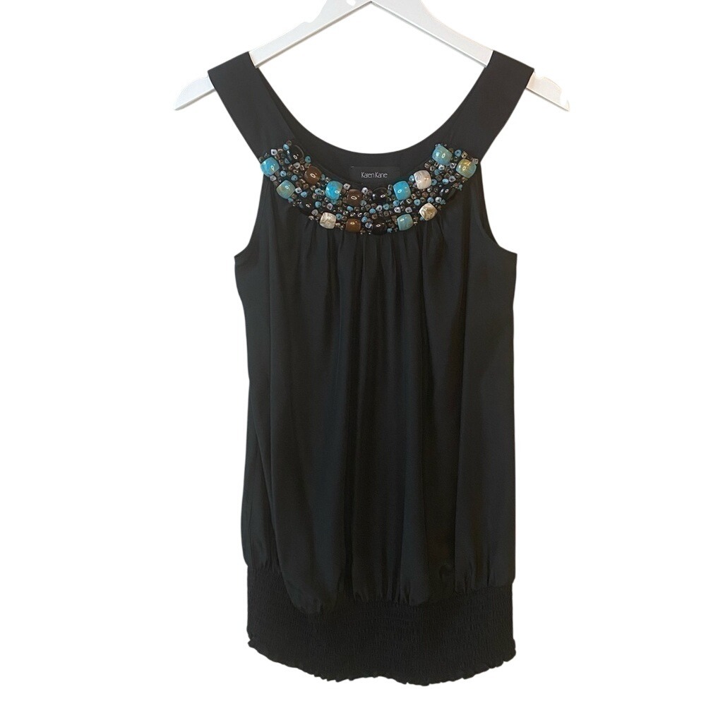 Karen Kane Black Sleeveless 100% Silk Beaded Neckline Women's‎ Tank Top Size S